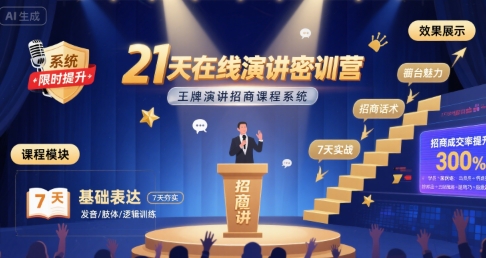21天在线演讲密训营，王牌演讲招商课程系统-顺彩轻创-资源网-最新项目分享网