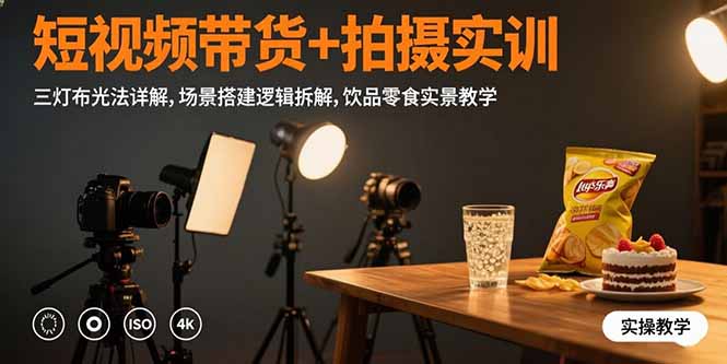 短视频带货+拍摄实训：三灯布光法详解,场景搭建逻辑拆解,饮品零食实景教学-顺彩轻创-资源网-最新项目分享网