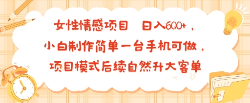 女性情感项目 小白制作简单一台手机可做 项目模式后续自然升大客单 日入6张-顺彩轻创-资源网-最新项目分享网