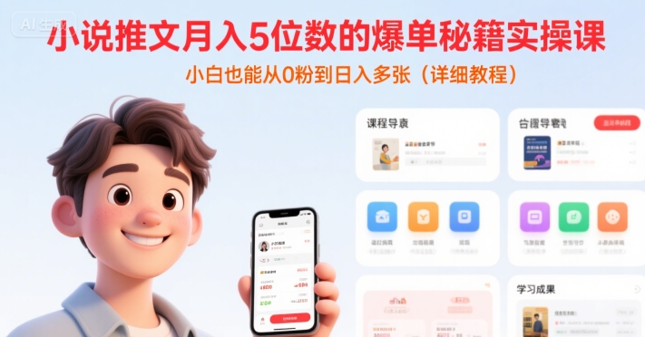 小说推文月入5位数的爆单秘籍实操课，，小白也能从0粉到日入多张(详细教程)-顺彩轻创-资源网-最新项目分享网