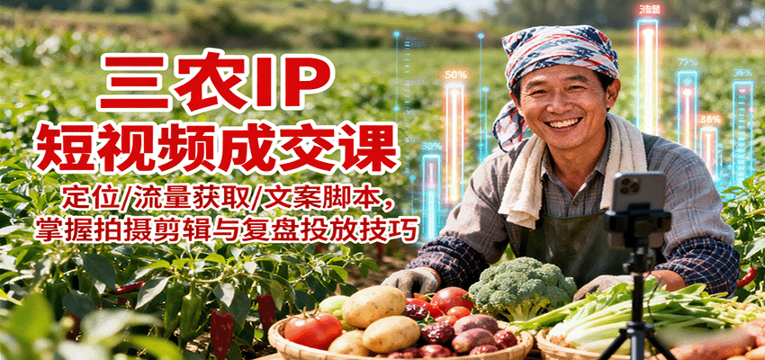 三农IP短视频成交课：定位/流量获取/文案脚本，掌握拍摄剪辑与复盘投放技巧-顺彩轻创-资源网-最新项目分享网