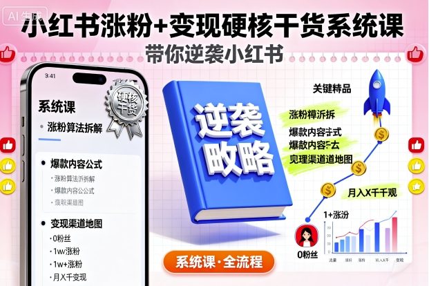 小红书涨粉+变现硬核干货系统课，带你逆袭小红书-顺彩轻创-资源网-最新项目分享网