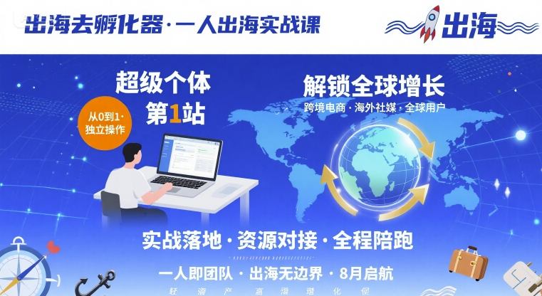出海去孵化器，一人出海实战课，超级个体第1站，解锁全球增长-顺彩轻创-资源网-最新项目分享网