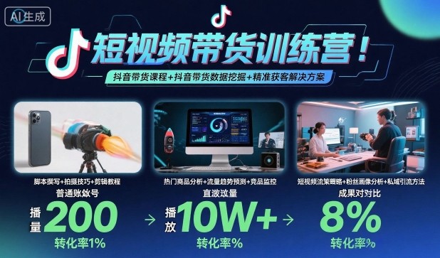短视频带货训练营，抖音带货课程+抖音带货数据挖掘+精准获客解决方案-顺彩轻创-资源网-最新项目分享网