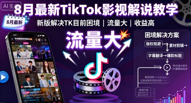8月最新TikTok影视解说教学，新版解决TK目前困境，流量大，收益高-顺彩轻创-资源网-最新项目分享网