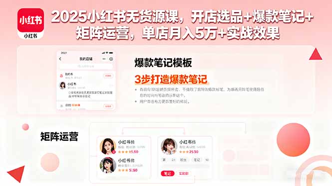2025小红书无货源课，开店选品+爆款笔记+矩阵运营，单店月入5万+实战效果-顺彩轻创-资源网-最新项目分享网