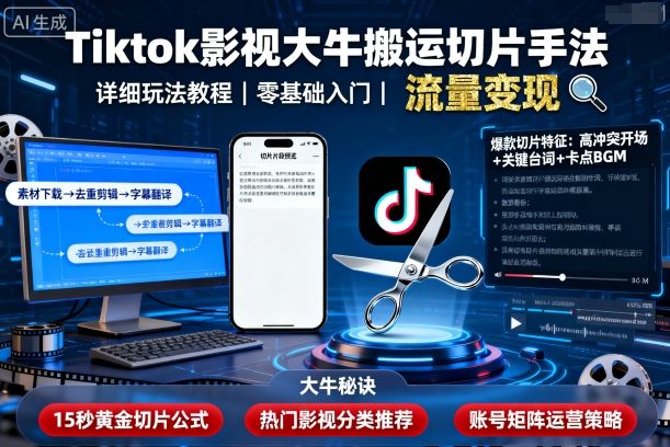 Tiktok影视大牛搬运切片手法，详细玩法教程-顺彩轻创-资源网-最新项目分享网