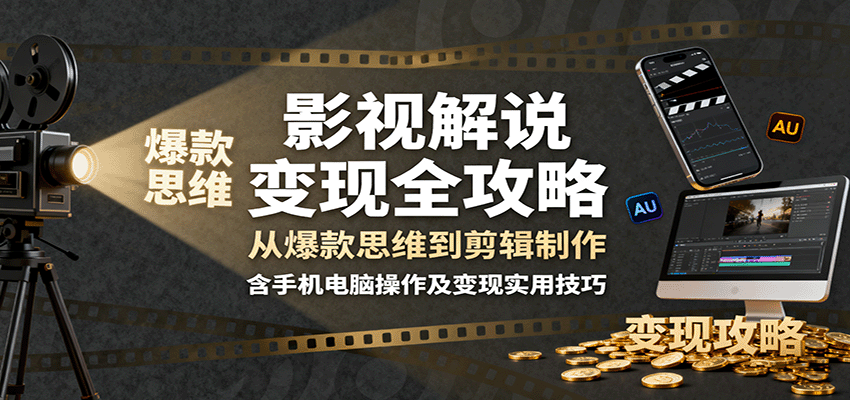 影视解说变现全攻略：从爆款思维到剪辑制作，含手机电脑操作及变现实用技巧-顺彩轻创-资源网-最新项目分享网