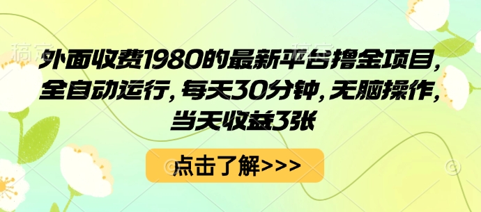 外面收费1980的最新平台撸金项目，全自动运行，每天30分钟，无脑操作，当天收益3张【揭秘】-顺彩轻创-资源网-最新项目分享网