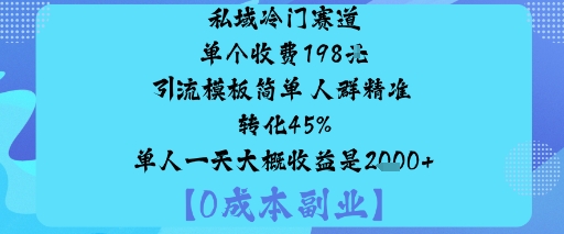 私域冷门赛道:单个收费198米引流模板简单人群精准转化45%单人一天大概收益是1k+-顺彩轻创-资源网-最新项目分享网