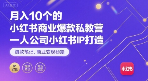 月入10个的小红书商业爆款私教营，一人公司小红书IP打造，爆款笔记，商业变现秘籍-顺彩轻创-资源网-最新项目分享网