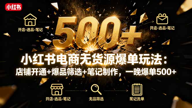 小红书电商无货源爆单玩法：店铺开通+爆品筛选+笔记制作，一晚爆单500+-顺彩轻创-资源网-最新项目分享网