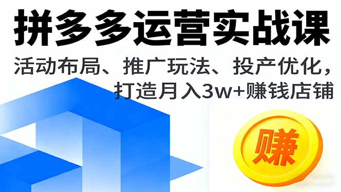 拼多多运营实战课，活动布局、推广玩法、投产优化，打造月入3w+赚钱店铺-顺彩轻创-资源网-最新项目分享网