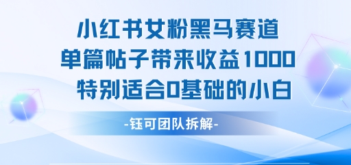 小红书女粉黑马赛道单篇帖子带来收益1k+，特别适合0基础的小白-顺彩轻创-资源网-最新项目分享网