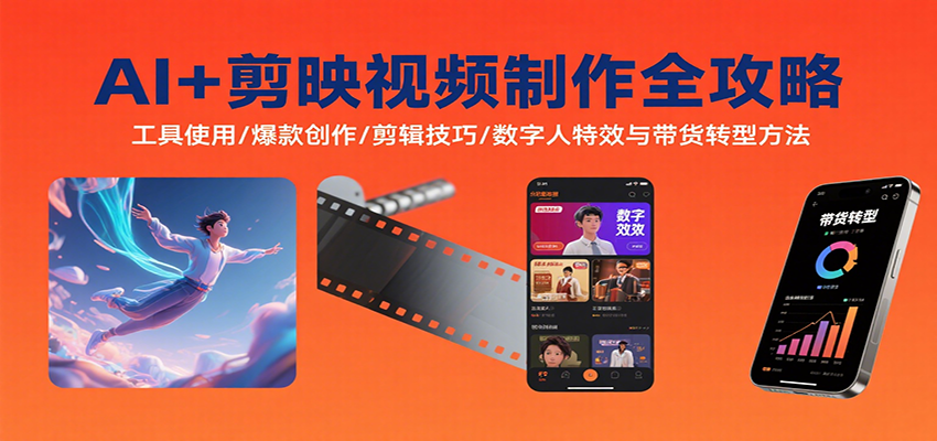 AI+剪映视频制作全攻略：工具使用/爆款创作/剪辑技巧/数字人特效与带货转型方法-顺彩轻创-资源网-最新项目分享网