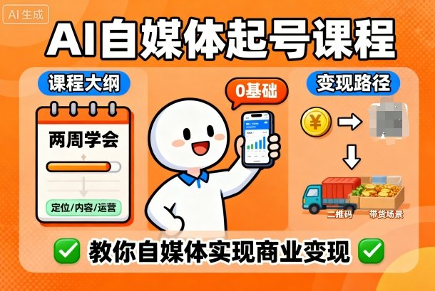 AI自媒体起号课程，0基础小白两周学会，教你自媒体实现商业变现-顺彩轻创-资源网-最新项目分享网