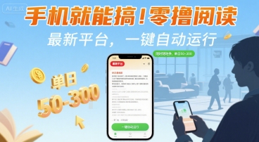 手机就能搞！零撸阅读挂G，最新平台，一键自动运行，随时随地挣，单日50-3张+【揭秘】-顺彩轻创-资源网-最新项目分享网