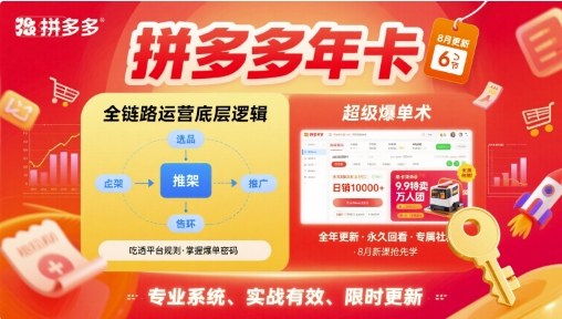 拼多多年卡【8月更新6节】拼多多全链路运营底层逻辑，超级爆单术-顺彩轻创-资源网-最新项目分享网