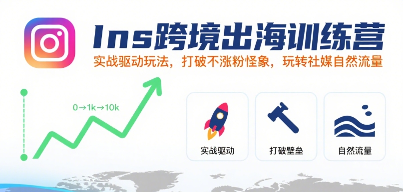 Ins跨境出海训练营，实战驱动玩法，打破不涨粉怪象，玩转社媒自然流量-顺彩轻创-资源网-最新项目分享网
