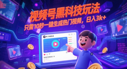 视频号黑科技玩法，只需10秒一键生成热门视频，日入3k+【揭秘】-顺彩轻创-资源网-最新项目分享网