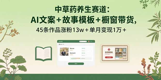 中草药养生赛道：AI文案+故事模板+橱带货，45条作品涨粉13w+单月变现1万+-顺彩轻创-资源网-最新项目分享网
