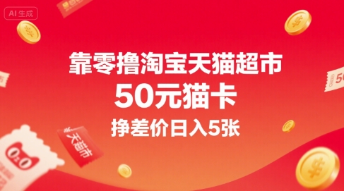 靠零撸淘宝天猫超市50元猫卡，挣差价日入5张-顺彩轻创-资源网-最新项目分享网
