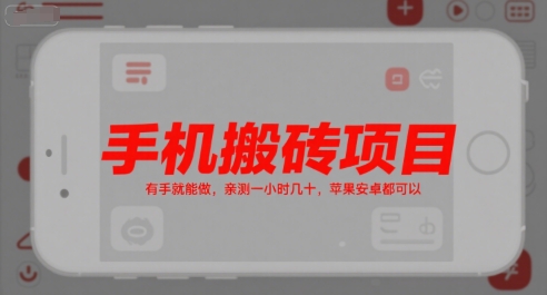 手机搬砖项目，有手就能做，亲测一小时几十，苹果安卓都可以-顺彩轻创-资源网-最新项目分享网