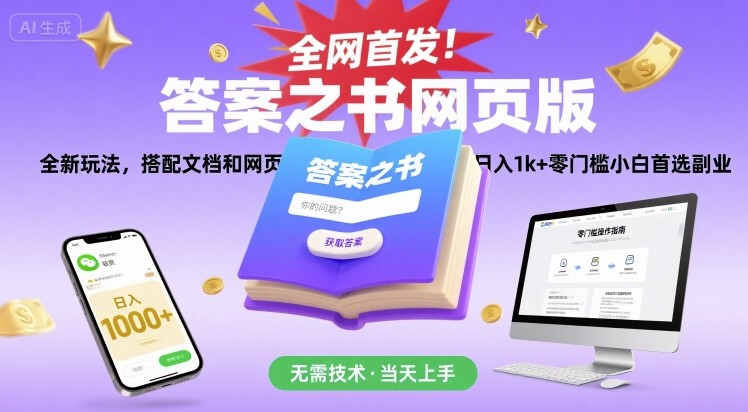 全网首发！答案之书网页版，全新玩法，搭配文档和网页，日入1k+零门槛小白首选副业【揭秘】-顺彩轻创-资源网-最新项目分享网