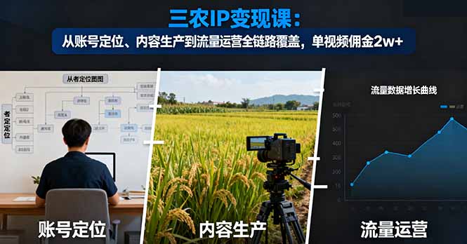 三农IP变现课：从账号定位、内容生产到流量运营全链路覆盖，单视频佣金2w+-顺彩轻创-资源网-最新项目分享网