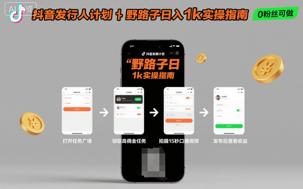 抖音发行人计划全新野路子玩法，随时随地，只要有手机，就能操作，日入1k+【揭秘】-顺彩轻创-资源网-最新项目分享网