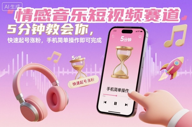 情感音乐短视频赛道，5分钟教会你，快速起号涨粉，手机简单操作即可完成-顺彩轻创-资源网-最新项目分享网