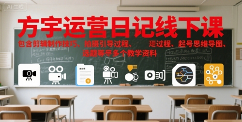 方宇运营日记线下课，包含剪辑制作技巧、拍摄引导过程、起号思维导图、选题等多个教学资料-顺彩轻创-资源网-最新项目分享网
