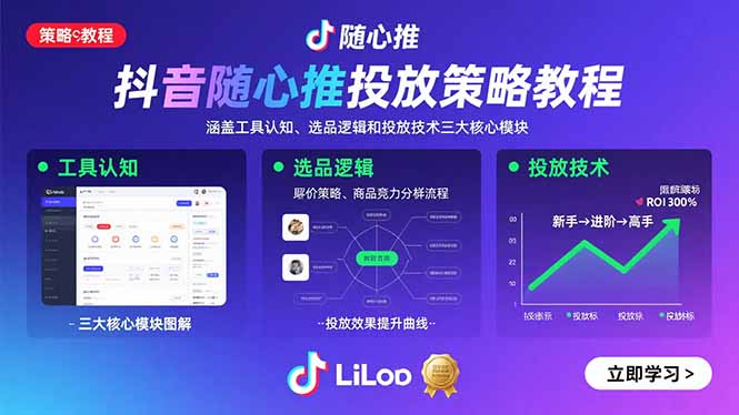 抖音随心推投放策略教程：涵盖工具认知、选品逻辑和投放技术三大核心模块-顺彩轻创-资源网-最新项目分享网