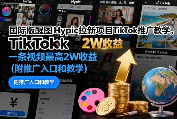 国际版醒图Hypic拉新项目TikTok推广教学，一条视频最高2W收益(附推广入口和教学)-顺彩轻创-资源网-最新项目分享网