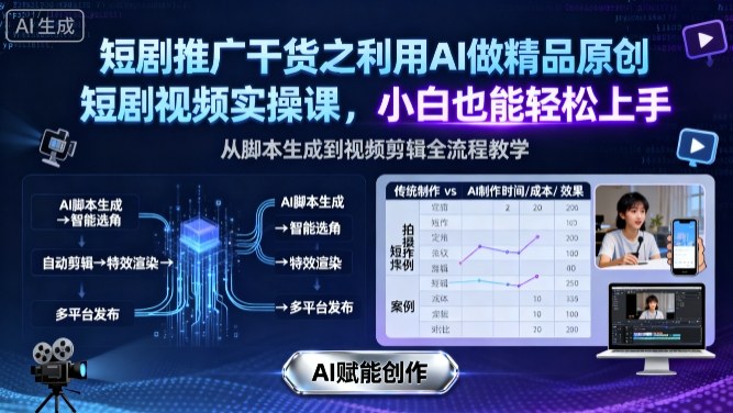 短剧推广干货之利用AI做精品原创短剧视频实操课，小白也能轻松上手-顺彩轻创-资源网-最新项目分享网