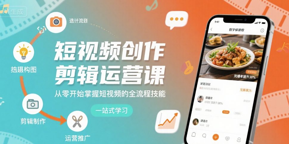 短视频创作剪辑运营课，从零开始掌握短视频的全流程技能-顺彩轻创-资源网-最新项目分享网