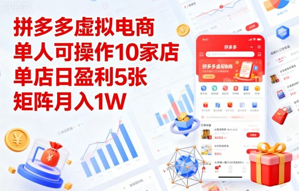 拼多多虚拟电商，单人可操作10家店，单店日盈利5张，矩阵月入1W+【揭秘】-顺彩轻创-资源网-最新项目分享网