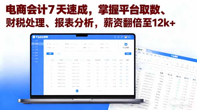 电商会计7天速成，掌握平台取数、财税处理、报表分析，薪资翻倍至12k+-顺彩轻创-资源网-最新项目分享网