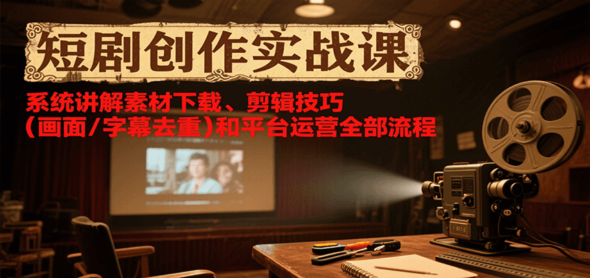 短剧创作实战课，系统讲解素材下载、剪辑技巧(画面/字幕去重)和平台运营全部流程-顺彩轻创-资源网-最新项目分享网