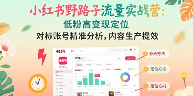小红书野路子流量实战营：低粉高变现定位 对标账号精准分析 内容生产提效-顺彩轻创-资源网-最新项目分享网