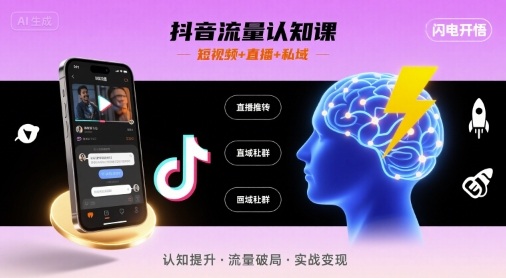 抖音流量认知课，短视频+直播+私域，认知提升，闪电开悟-顺彩轻创-资源网-最新项目分享网