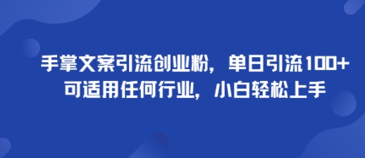 手掌文案引流创业粉，单日引流100+，可适用任何行业，小白轻松上手-顺彩轻创-资源网-最新项目分享网