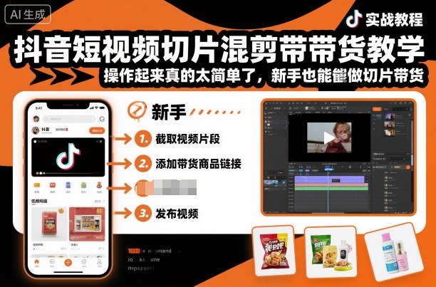 抖音短视频切片混剪带货教学，操作起来真的太简单了，新手也能做切片带货-顺彩轻创-资源网-最新项目分享网