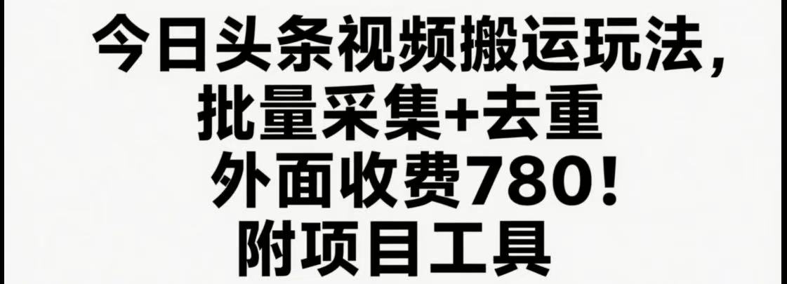 今日头条视频搬运玩法，软件一键去重，轻松日入500+附项目工具-顺彩轻创-资源网-最新项目分享网