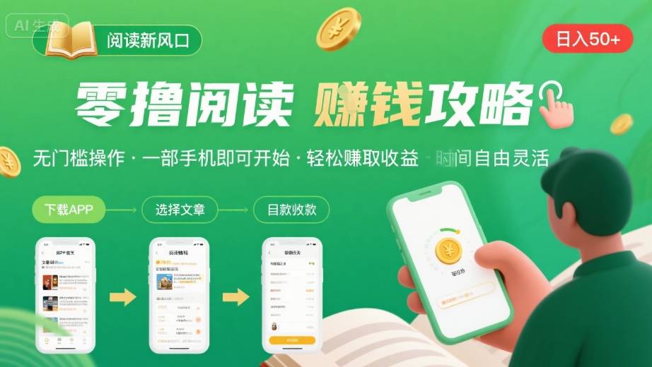 零撸阅读新风口，无门槛轻松挣，一部手机，日入 50-3张【揭秘】-顺彩轻创-资源网-最新项目分享网