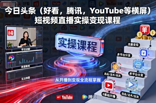今日头条(好看，腾讯，YouTube等横屏)短视频直播实操变现课程-顺彩轻创-资源网-最新项目分享网