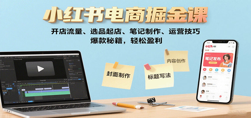 小红书电商掘金课：开店流量、选品起店、笔记制作、运营技巧，爆款秘籍，轻松盈利-顺彩轻创-资源网-最新项目分享网