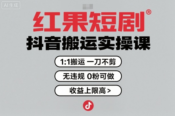 红果短剧拉新之抖音搬运实操课，1：1搬运，一刀不剪，无违规，0粉可做，收益上限高-顺彩轻创-资源网-最新项目分享网