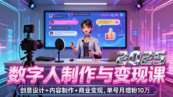 2025数字人制作与变现课，创意设计+内容制作+商业变现，单号月增粉10万+-顺彩轻创-资源网-最新项目分享网