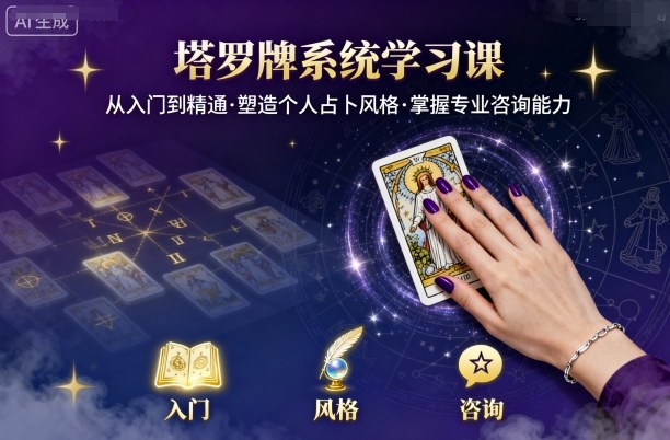 塔罗牌系统学习课，助你从入门到精通，塑造个人占卜风格，掌握专业咨询能力-顺彩轻创-资源网-最新项目分享网